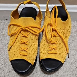 Yellow Open-Toe Knit Sneakers